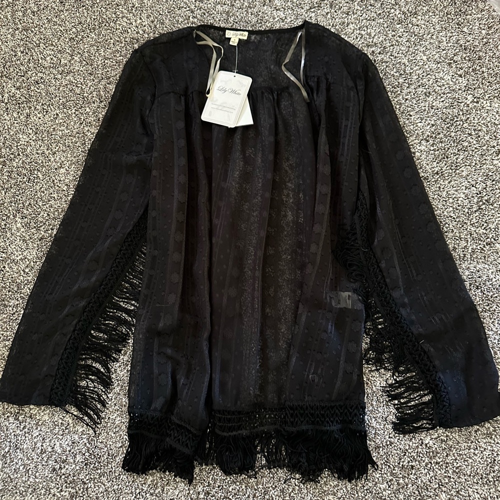 BRAND NEW Dry Goods Black Fringe Long Sleeve Kimono Size S